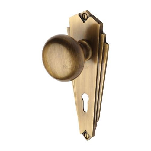 BR1800-AT - Heritage Brass Mortice Knob On Lock Plate Broadway Design Antique Brass Finish