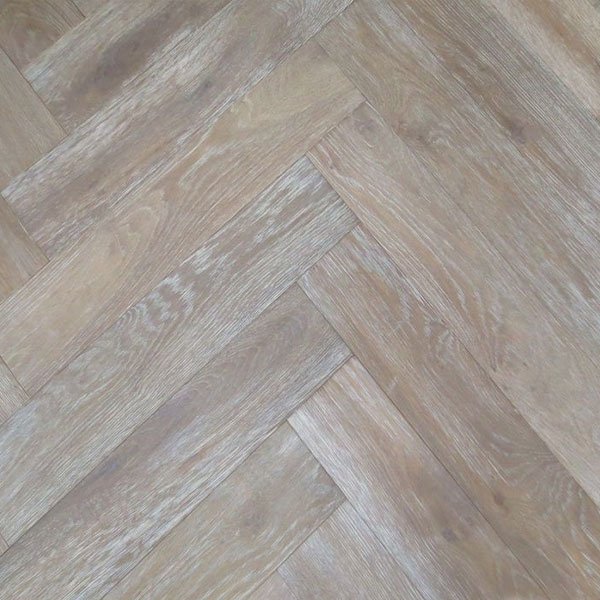 DCFL0165 Engineered Herringbone Smoked Brushed And White Oiled 18mm - Price Per Sq. Yard.