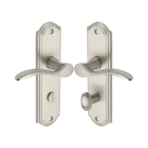 HOW1330-SN – HERITAGE BRASS DOOR HANDLE FOR BATHROOM HOWARD DESIGN SATIN  NICKEL FINISH – Door Centre